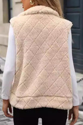 Fuzzy Plaid Texture Zip Up Vest Coat OutfitFlow